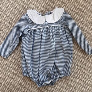 Classic Blue & White Striped Peter Pan Collar One-Piece for Kids